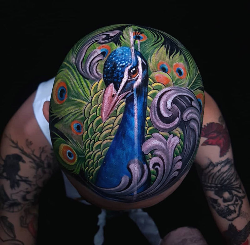 Peacock head tattoo