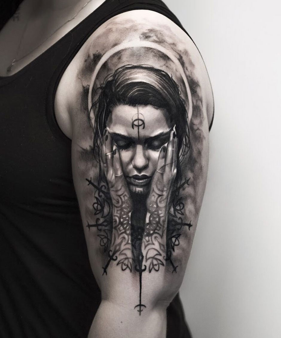 Guardian Angel, girl's arm tattoo