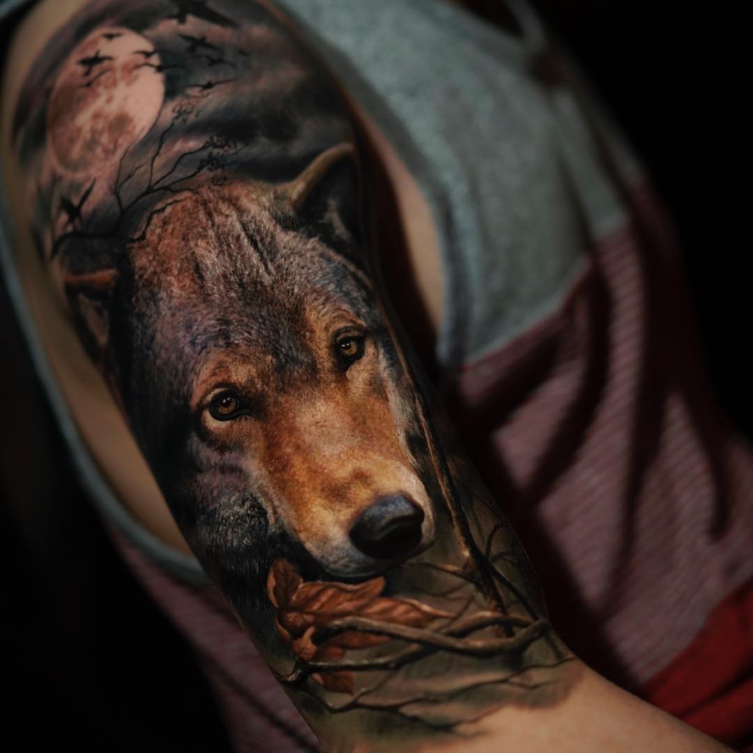 Wolf realism tattoo