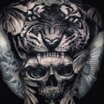 Tiger & skull full back tattoo
