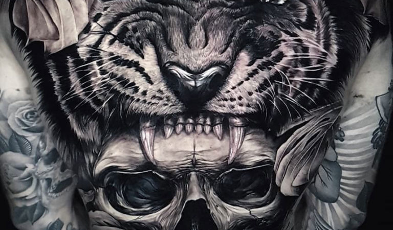 Tiger & Skull Back Tattoo
