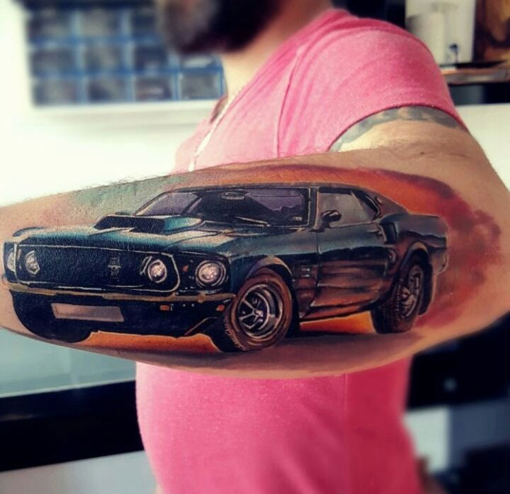 Ford Mustang forearm tattoo