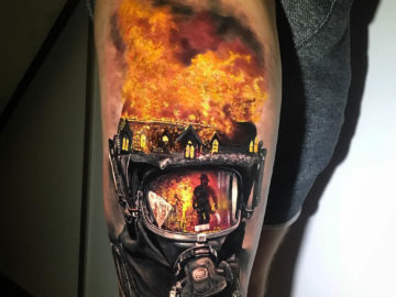 Firefighter leg tattoo