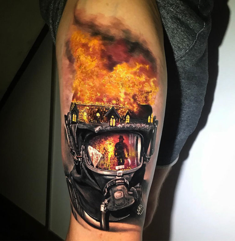 Firefighter leg tattoo