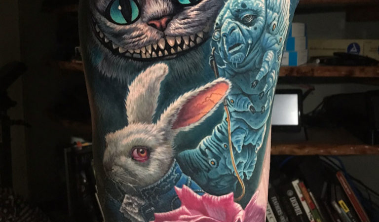 Alice in Wonderland Thigh Tattoo