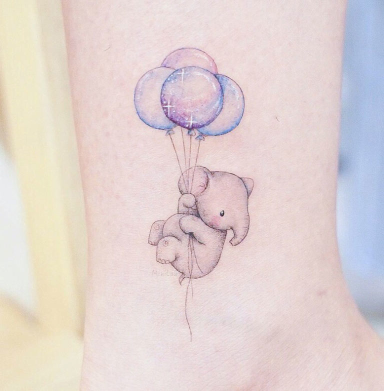 Baby elephant holding balloons | Best Tattoo Ideas For Men & Women