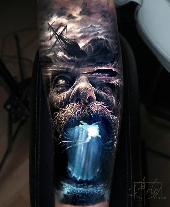 Poseidon underwater tattoo