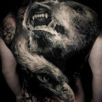Bear & eagle back tattoo