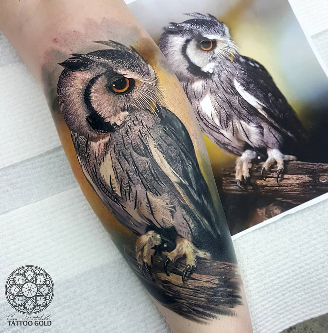 Owl realism tattoo