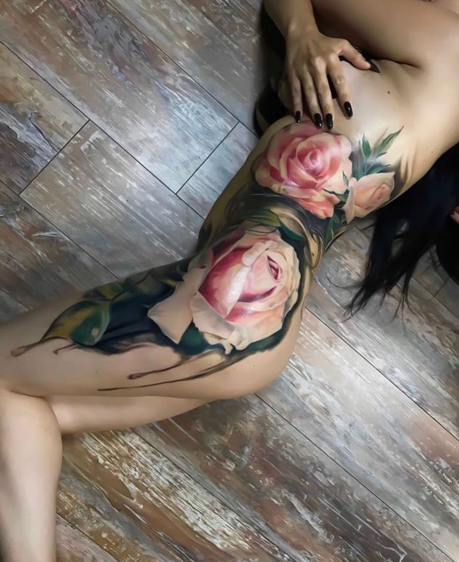 Pink roses side piece