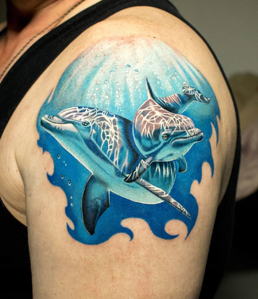 Dolphins Shoulder Tattoo