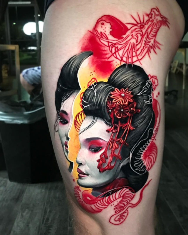 Geisha leg tattoo
