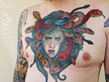 Medusa men's chest tattoo