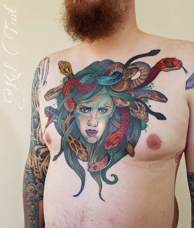Medusa men's chest tattoo