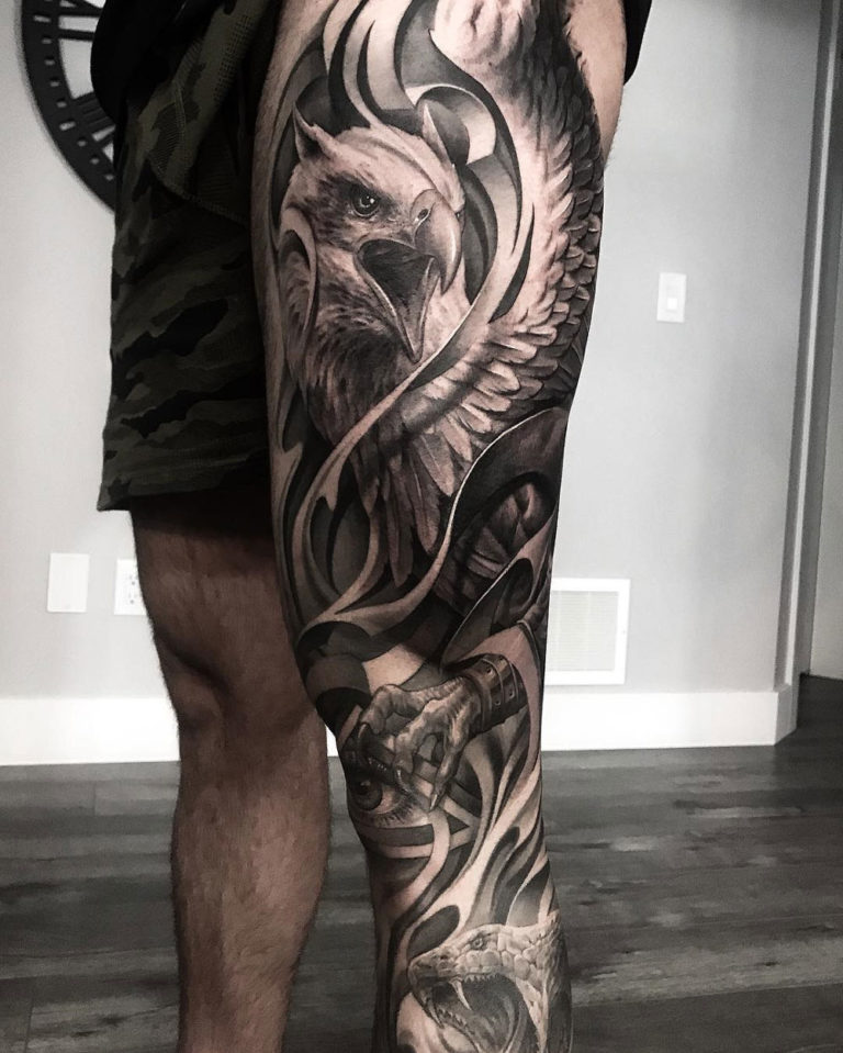 Black Ink Flying Griffin Tattoo Design