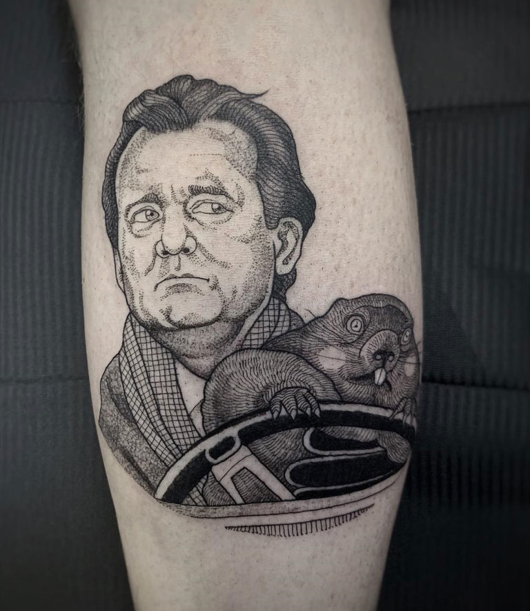 Ghostbusters Bill Murray portrait and freehanded Slimer Tattoo - GBFans.com