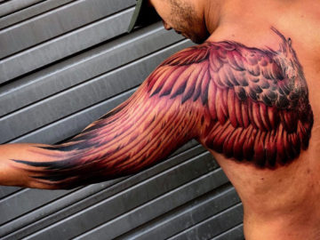 Wing back & arm tattoo