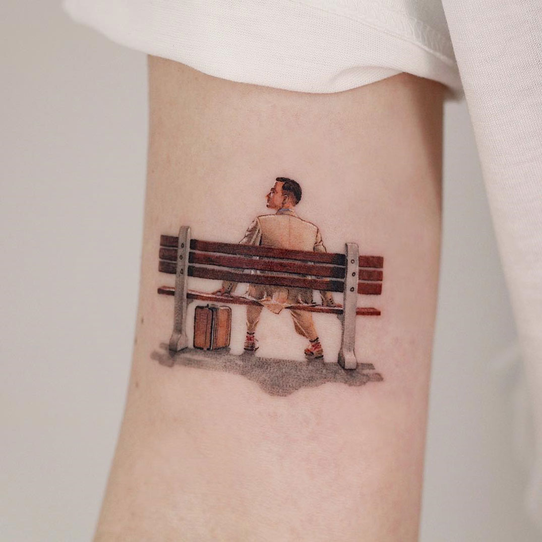 Forrest Gump tattoo, bench scene