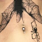Bat & spider belly tattoo