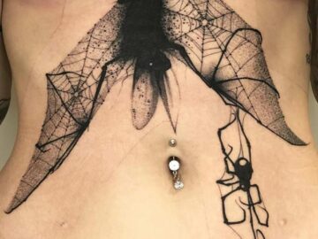 Bat & spider belly tattoo