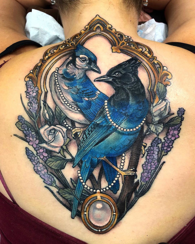 Eastside Ink on Instagram Blue jay and flowers by hollysimstattoos     Email the studio today for all bookings and enquires