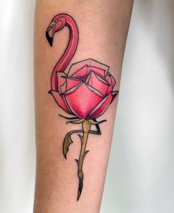 Flamingo merged with pink rose