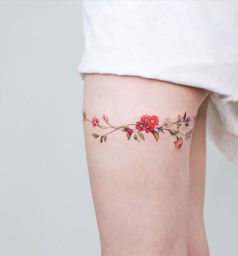 Flowers And Armband Tattoo  Tattoo Designs for Women