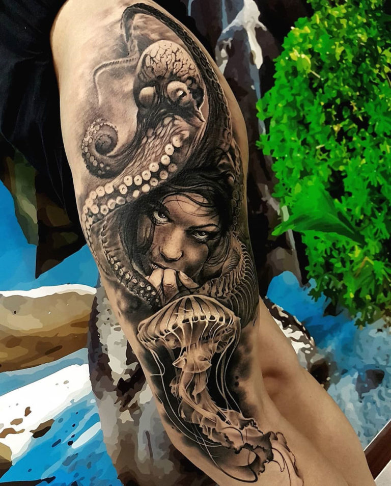 Super realistic octopus  sleeve shoulder ribs  Inner Vision Tattoo