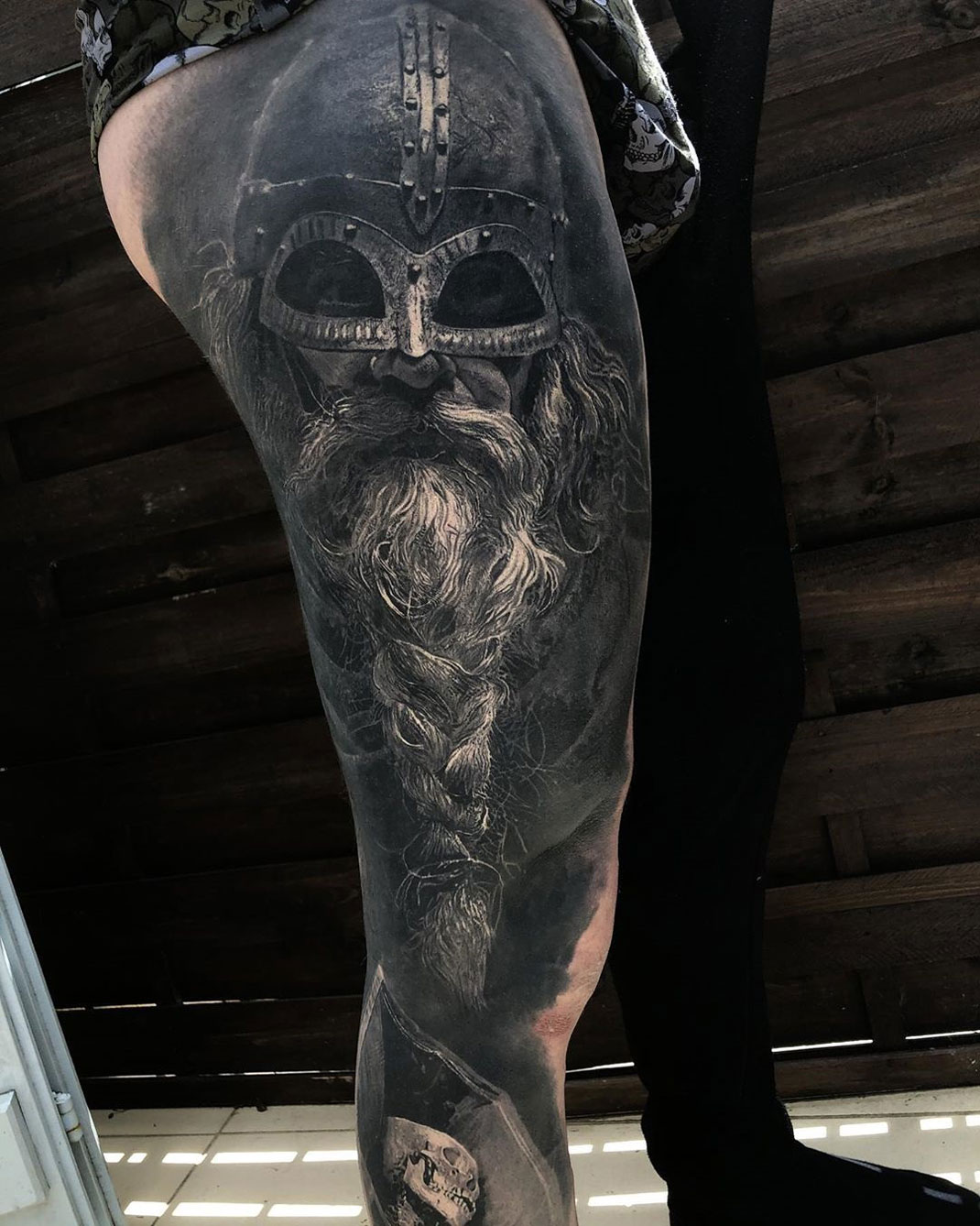 Viking leg tattoo