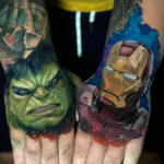 Hand Tattoos of Hulk & Iron Man