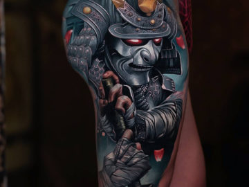 Samurai leg tattoo