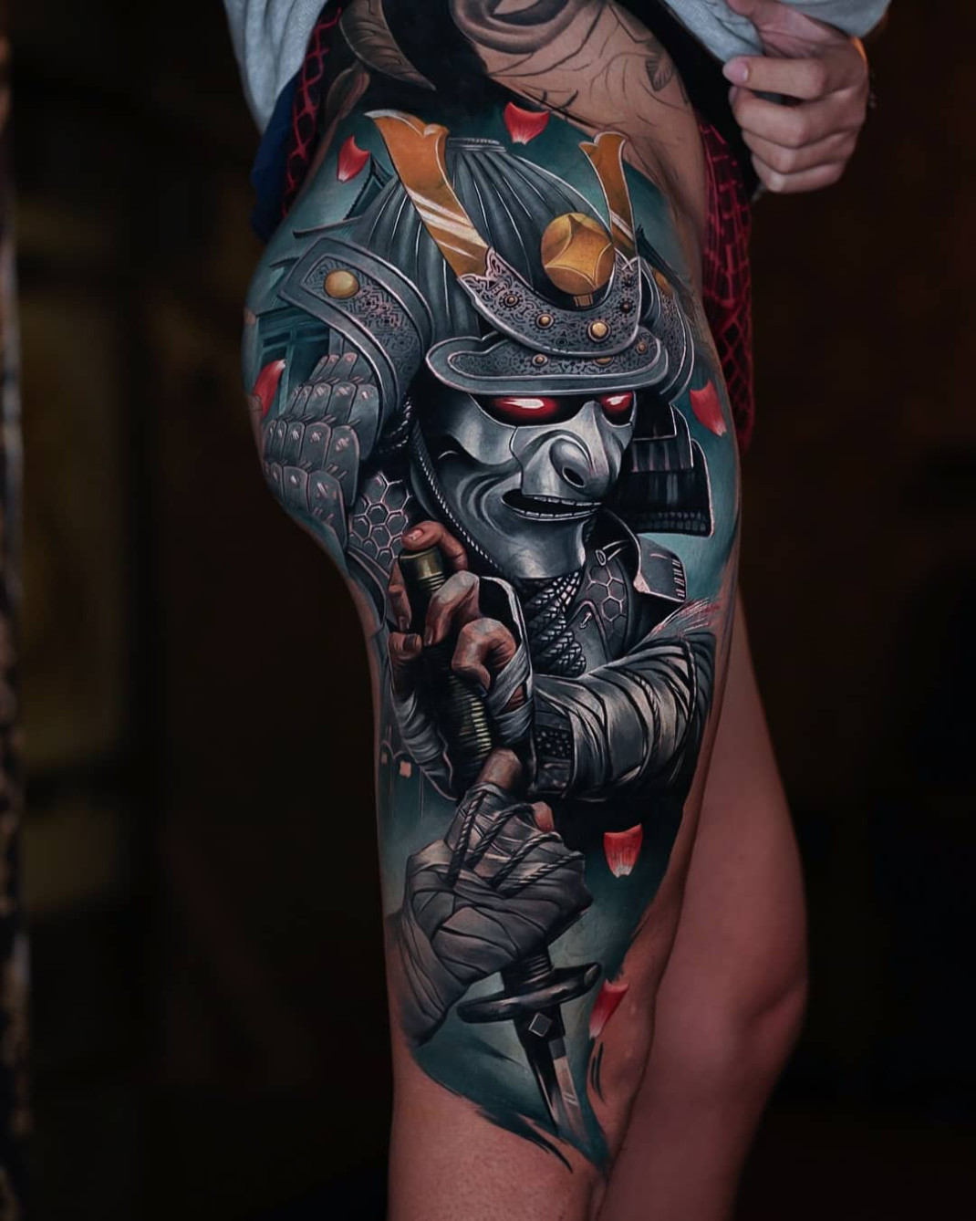 Samurai leg tattoo