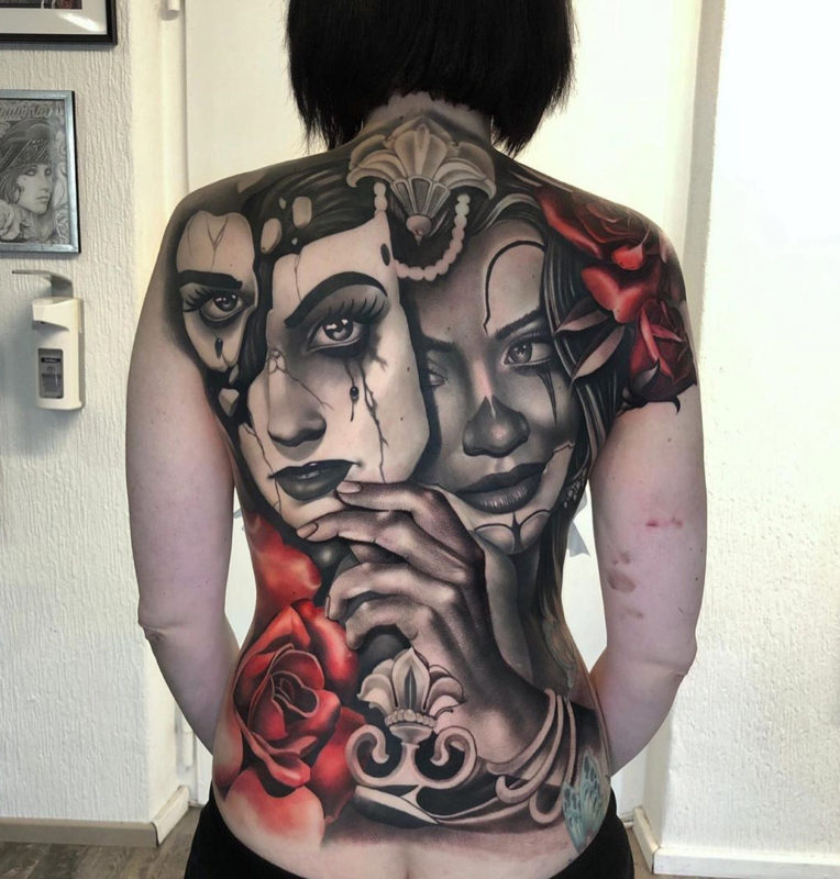 Clown girl tattoo back tattoo