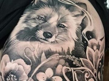 Fox & Flowers, b&g tattoo