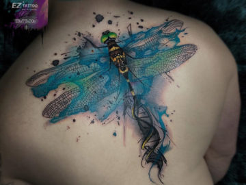 Dragonfly & DNA back tattoo