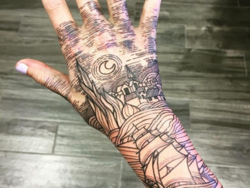 Starry Night hand tattoo