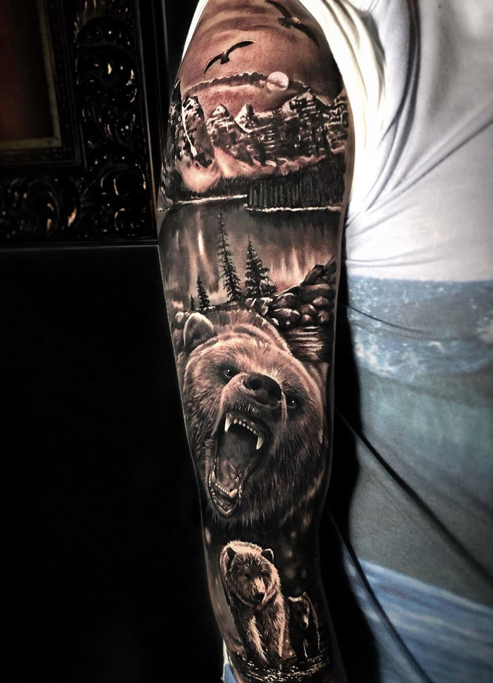 Bear Nature Sleeve Best Tattoo Design Ideas