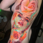 Portrait With Colorful Brushstrokes & Roses