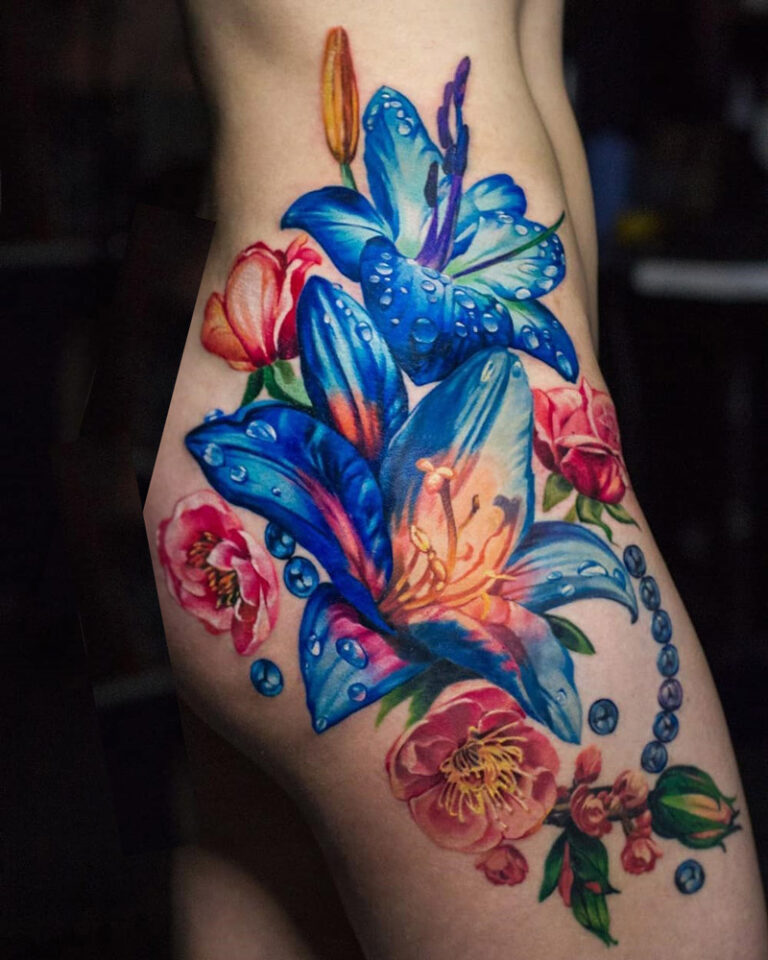 Blue Spider Lily Flower Tattoo  neartattoos