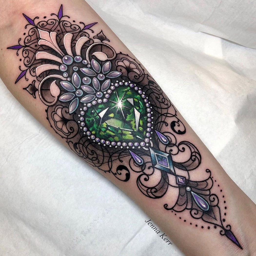 Emerald heart ornamental tattoo