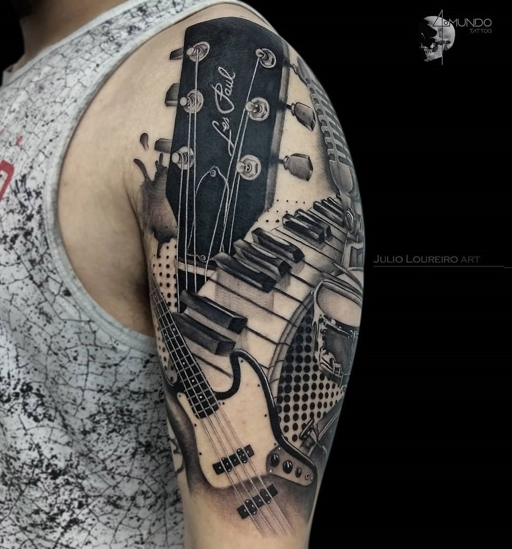 Musical Instruments, Mens Upper Arm Tattoo