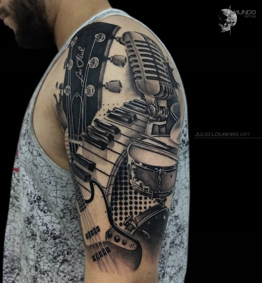 Musical Instruments, Mens Upper Arm Tattoo