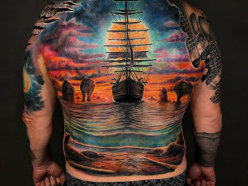 Sailing Ship Full Back Tattoo