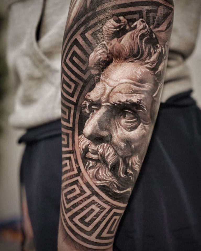 Poseidon men's forearm tattoo idea