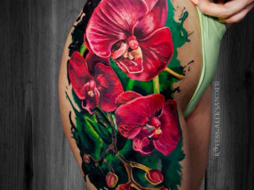 Red Orchids hip tattoo