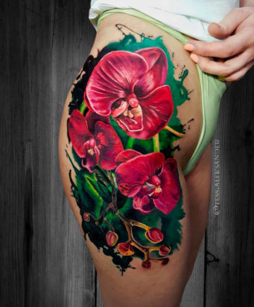 Red Orchids hip tattoo