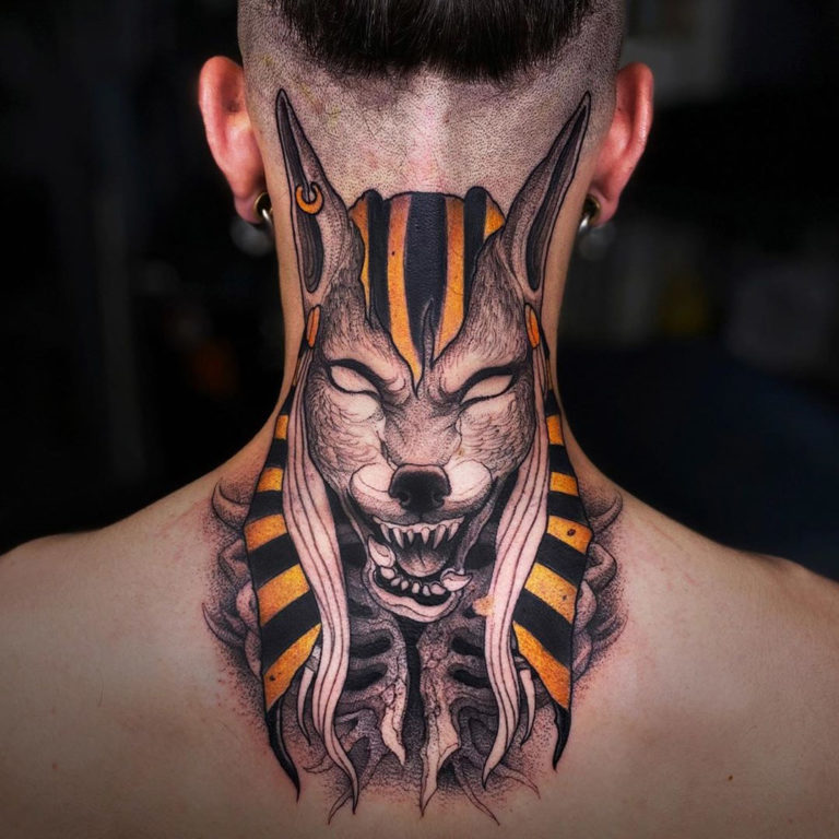 Anubis Neck Tattoo