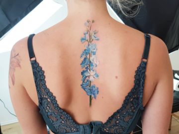 Blue Delphinium Back Tattoo