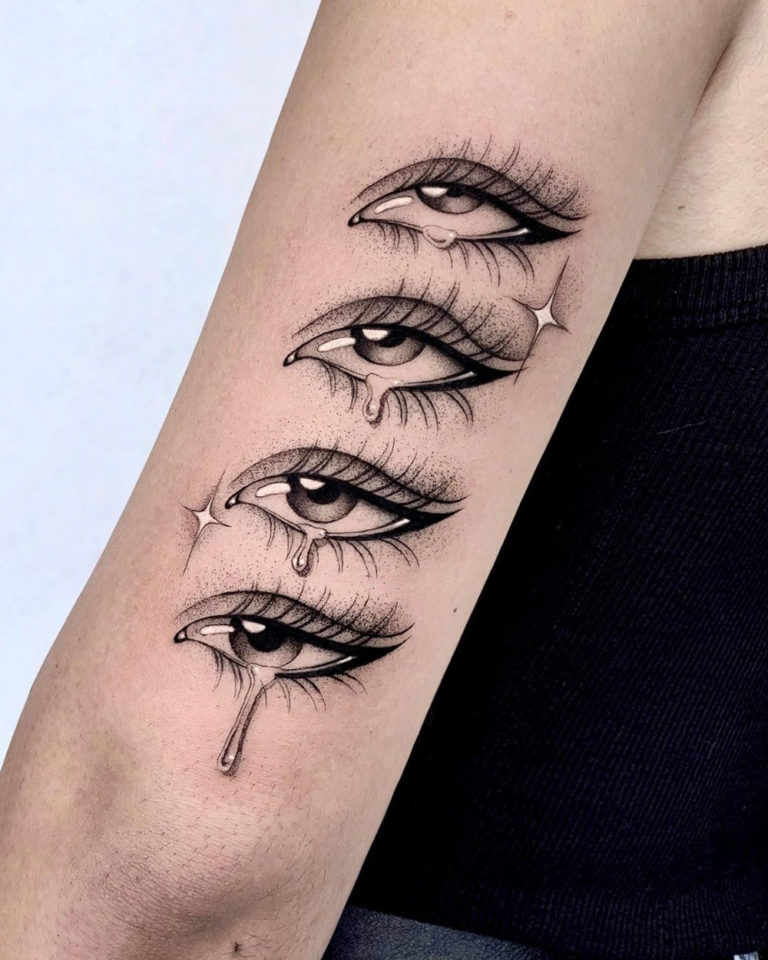 Crying Eyes Girl's Arm Tattoo