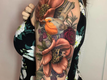 Robin Red Breast & Flowers